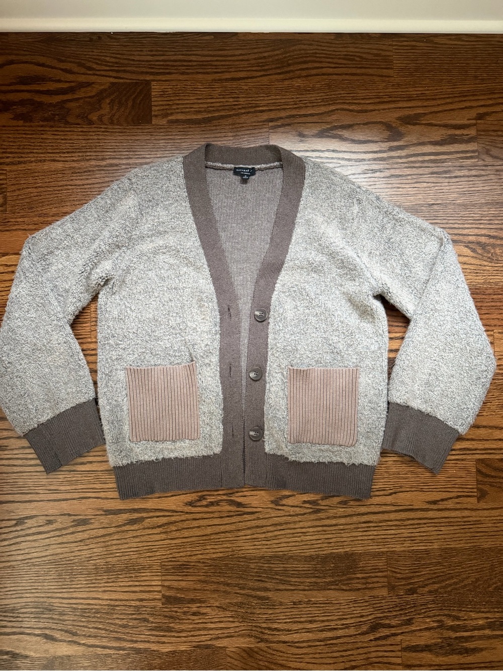 Current Air Women's Two-Tone Taupe Cardigan with Patch Pockets